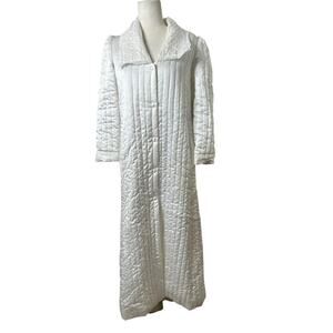 Vintage Miss Dior White Quilted Button Robe Lace Small USA Satin Maxi Bridal